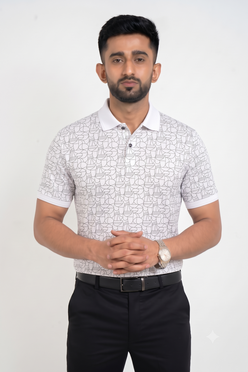 Signature Men's Abstract Geometric Printed 4-Way Stretch T-Shirt