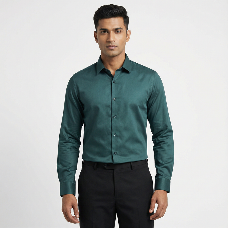 Workflow Cotton Satin Solid Shirt - Deep sea Green