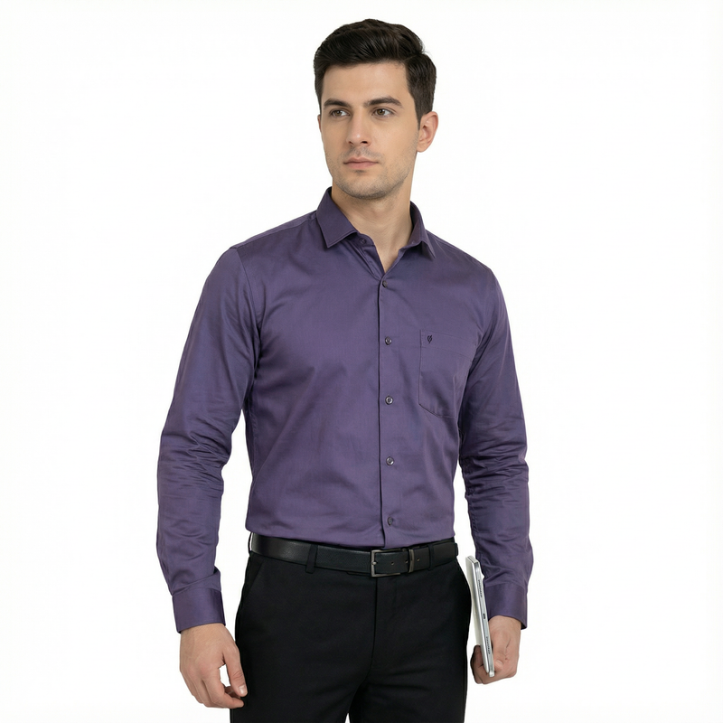 Workflow Cotton Satin Solid Shirt - Purple