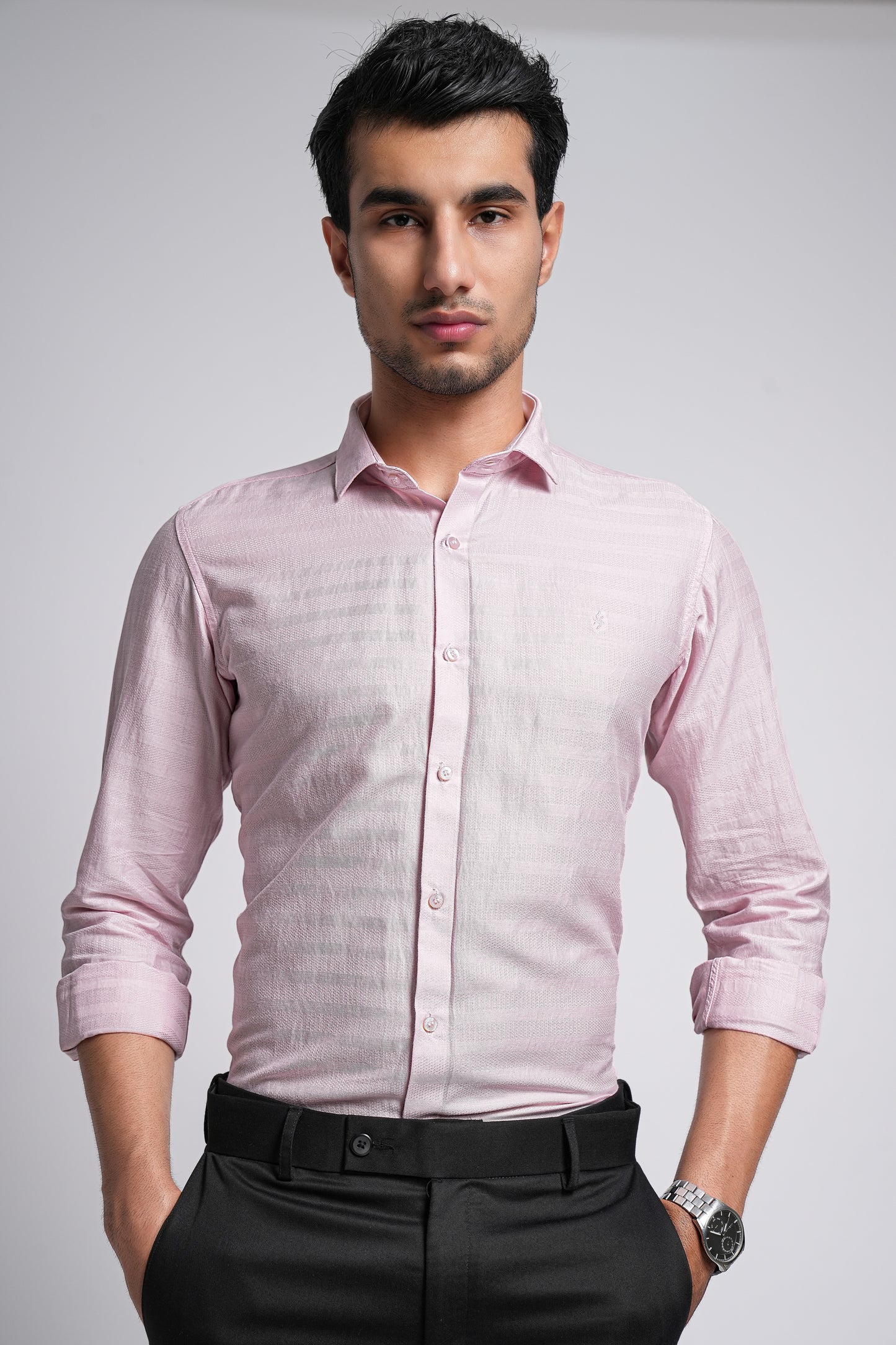 Light Hot Pink Workflow Cotton Solid Shirt - 7890