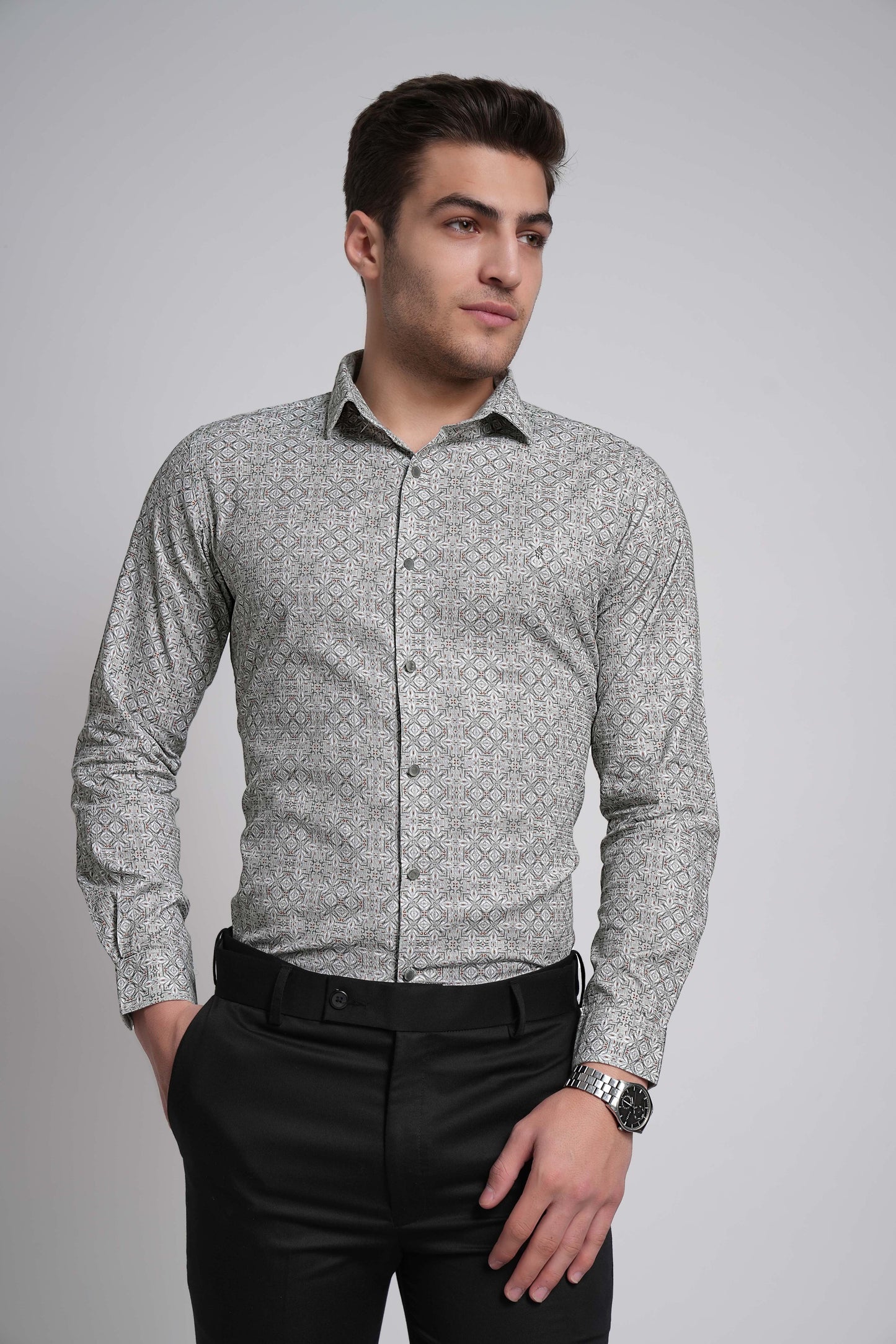 Pastel Green Workflow Cotton Print Shirt - 8051