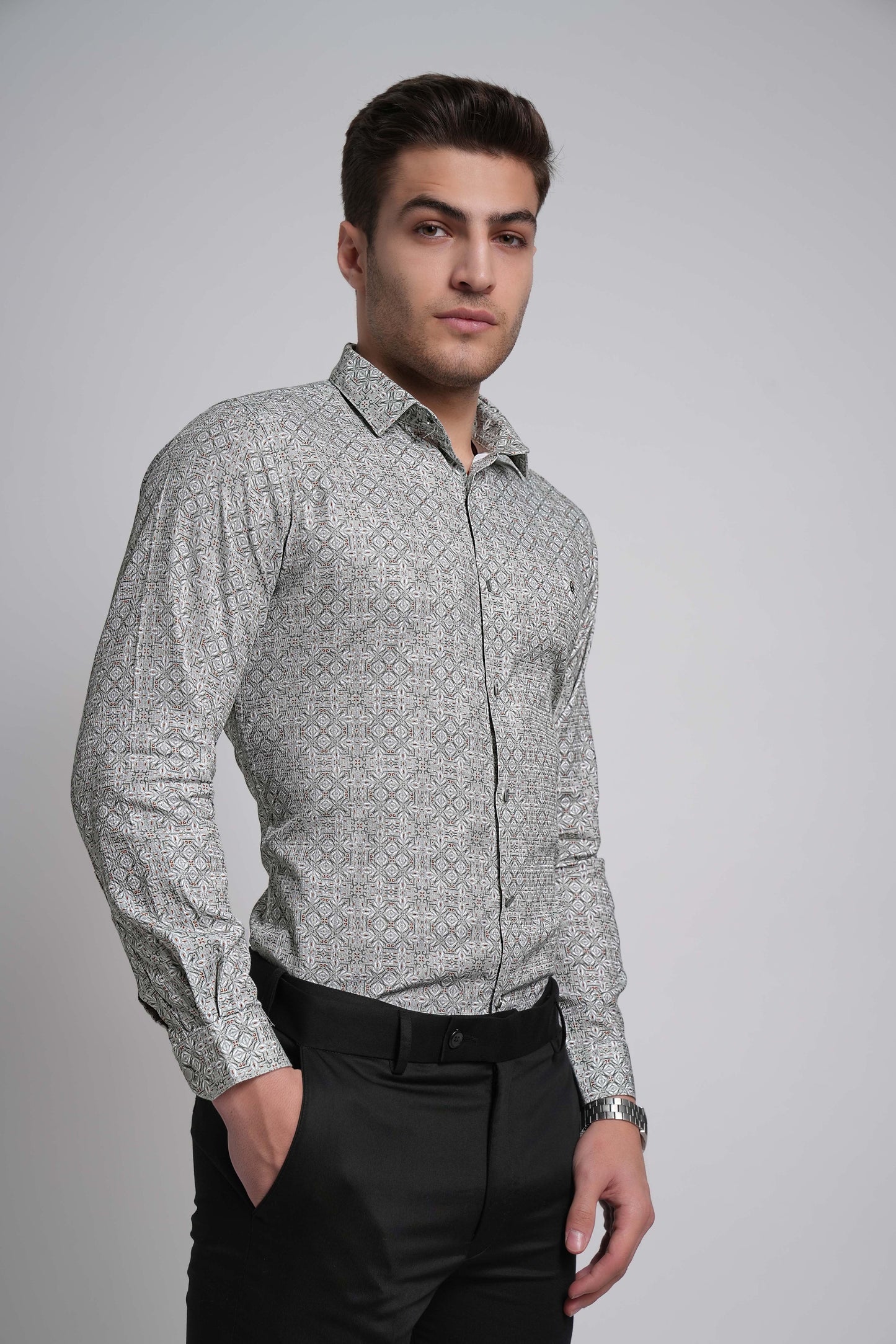 Pastel Green Workflow Cotton Print Shirt - 8051