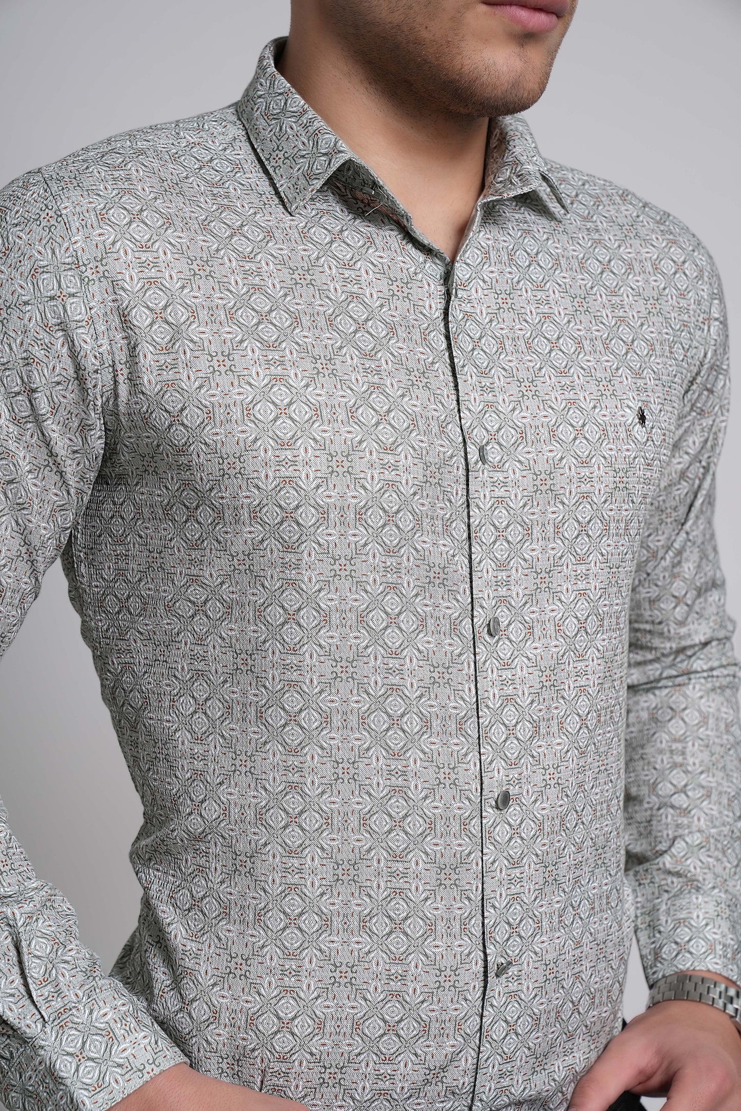 Pastel Green Workflow Cotton Print Shirt - 8051