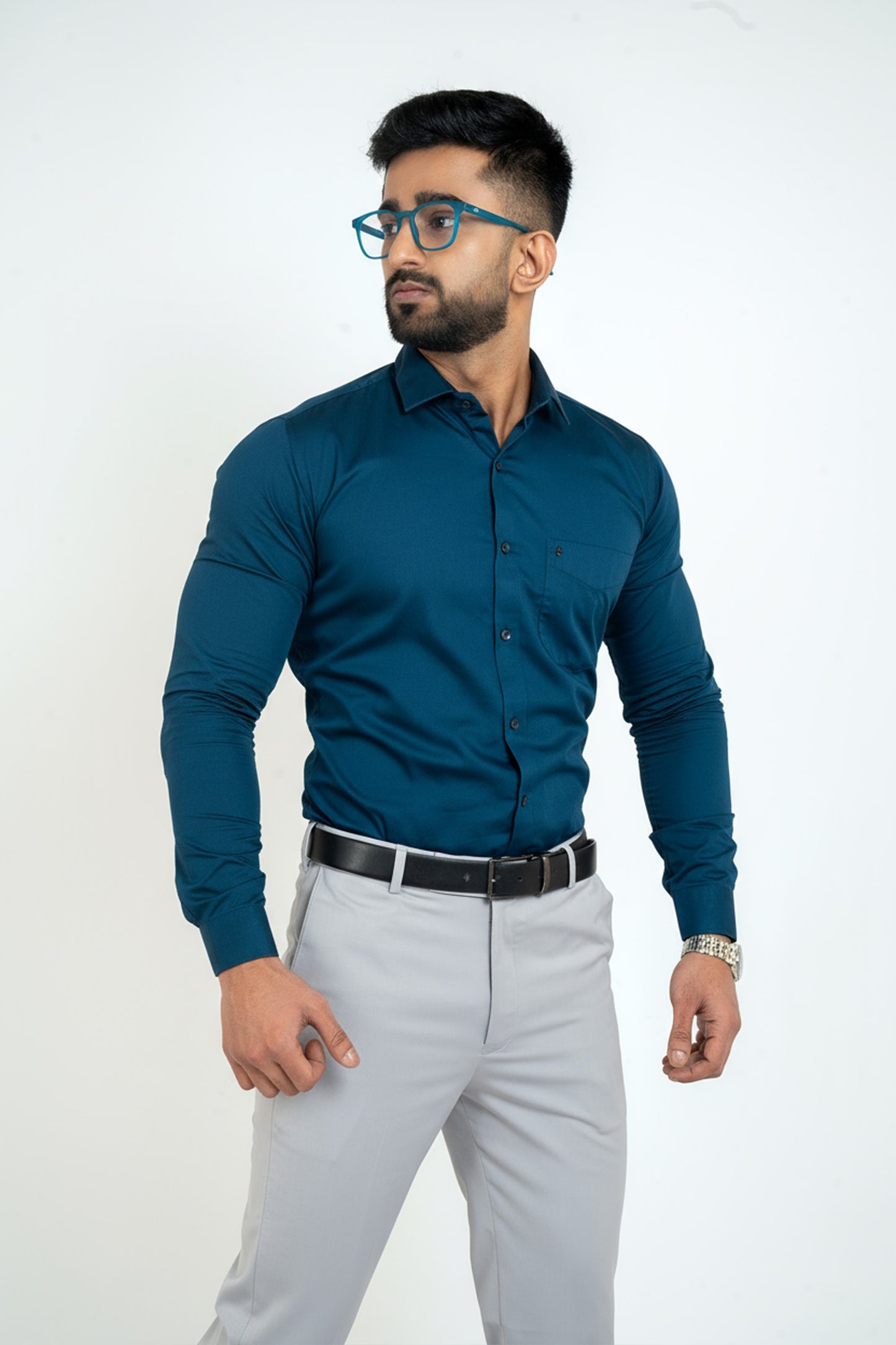 Blue Opal Workflow Cotton Satin Solid Shirt