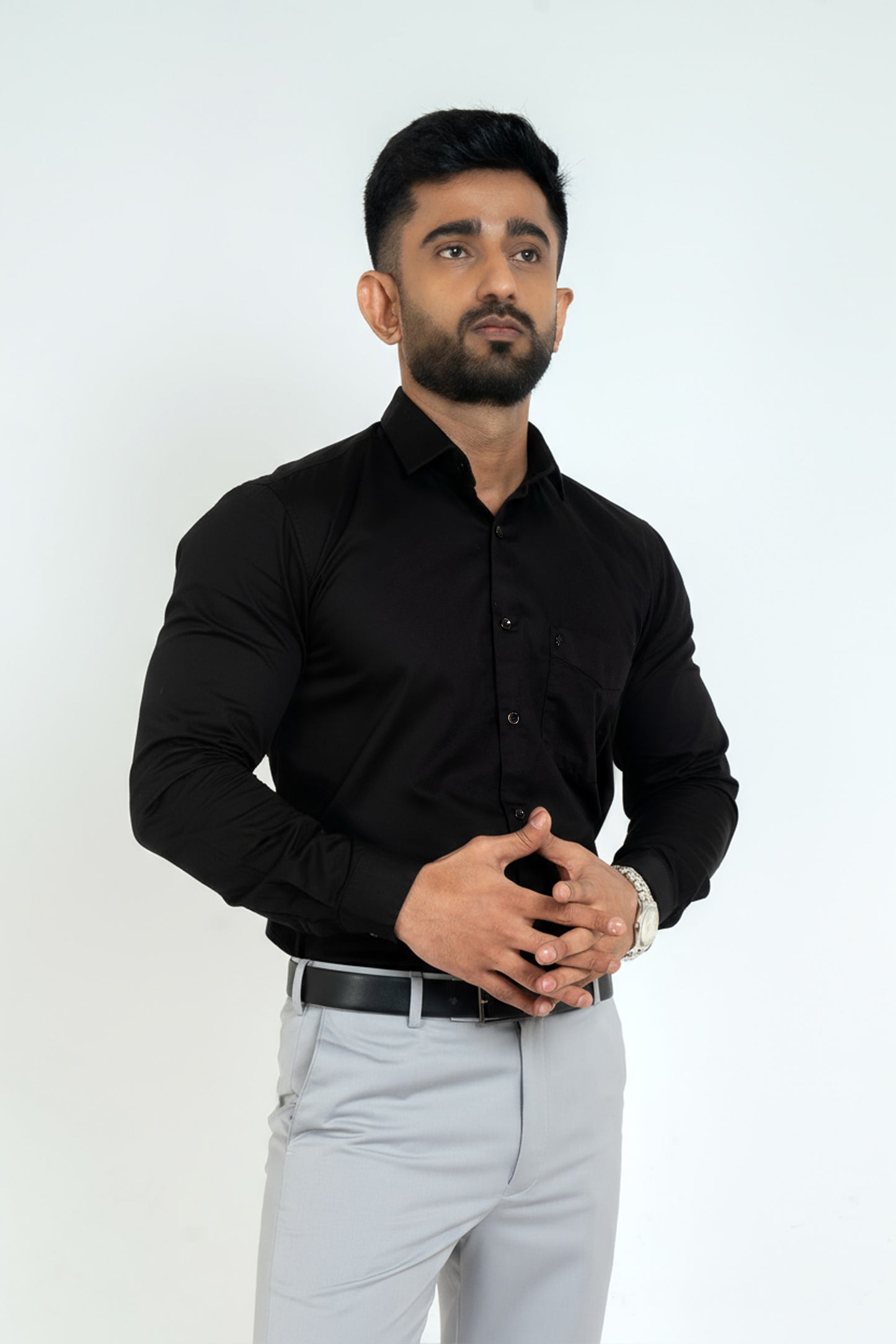 Ultra Black Workflow Cotton Satin Solid Shirt