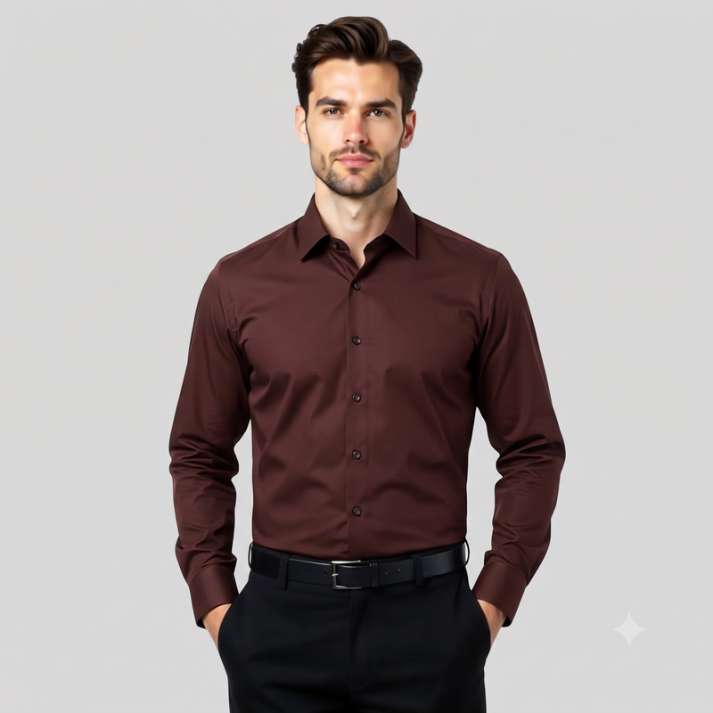 Workflow Cotton Satin Solid Shirt - Maroon