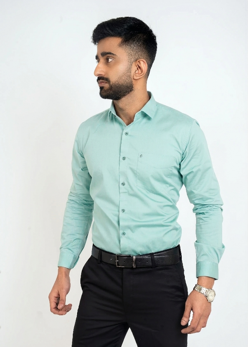 Workflow Cotton Satin Solid Shirt - Ocean Green