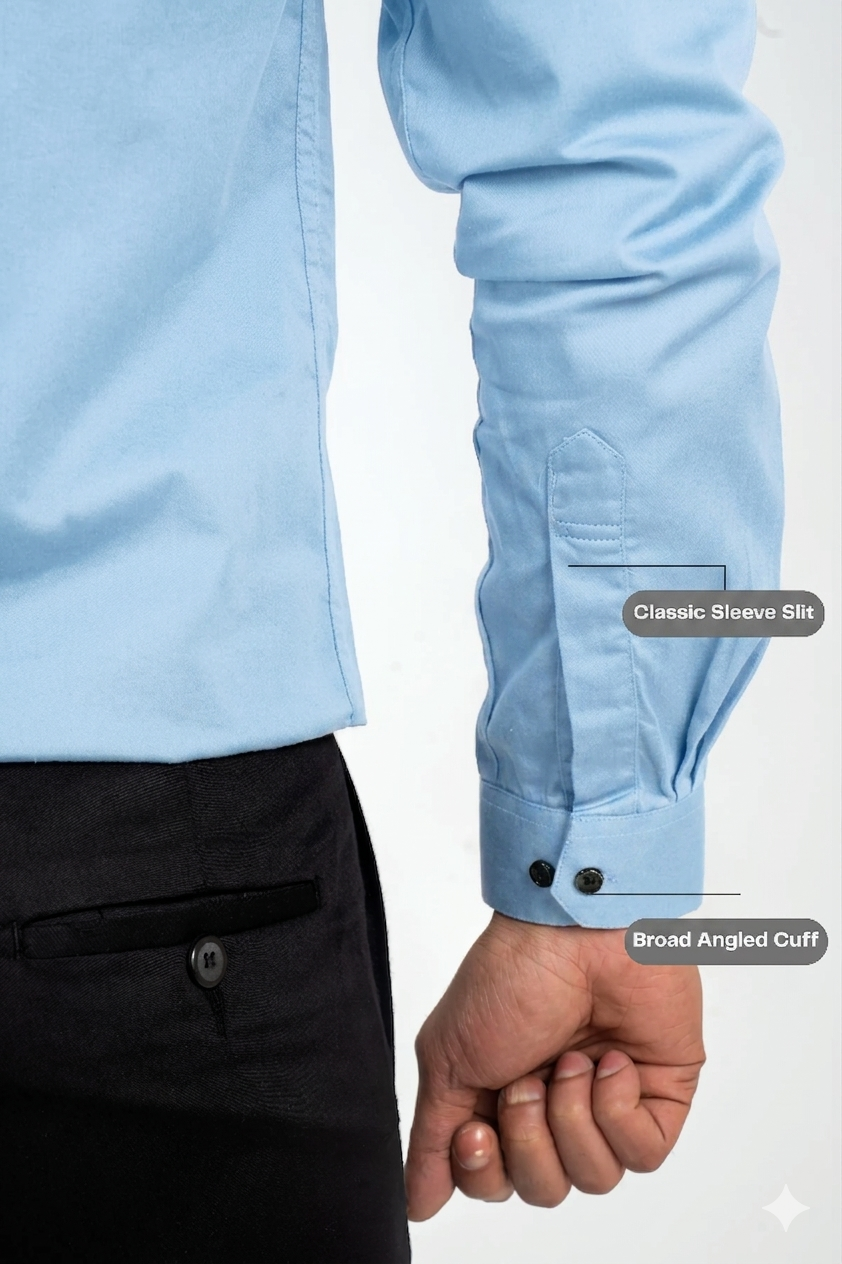 Workflow Cotton Satin Solid Shirt - Sky Blue