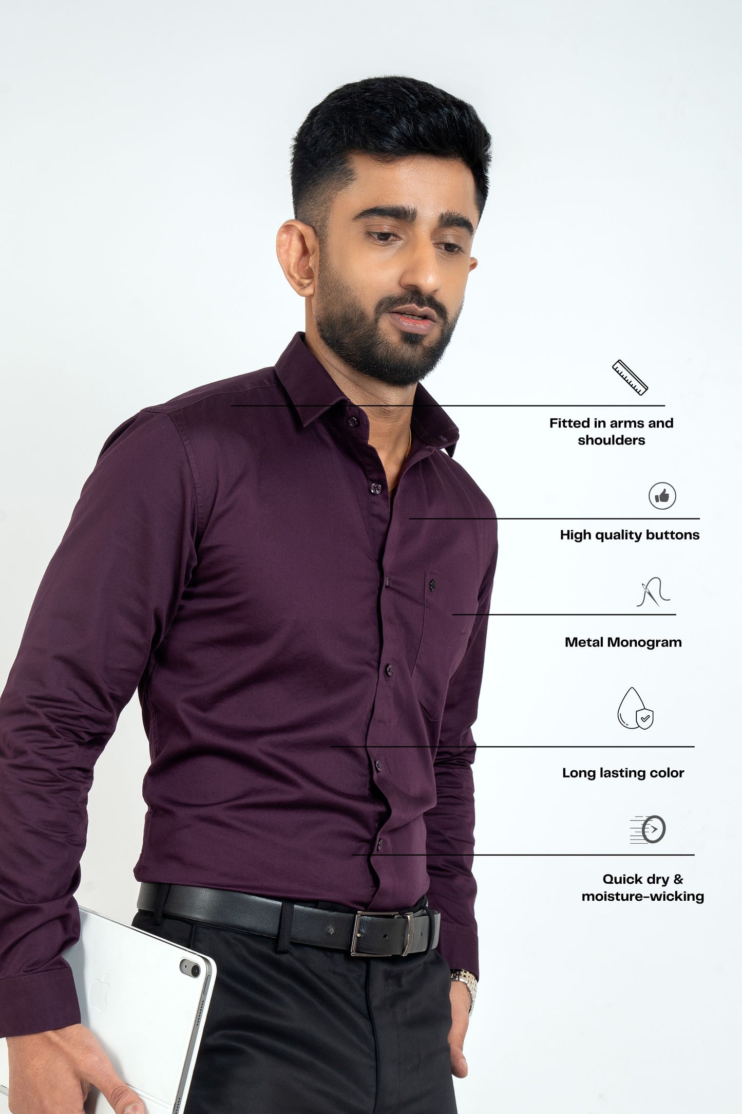 Purple Pennant Workflow Cotton Satin Solid Shirt