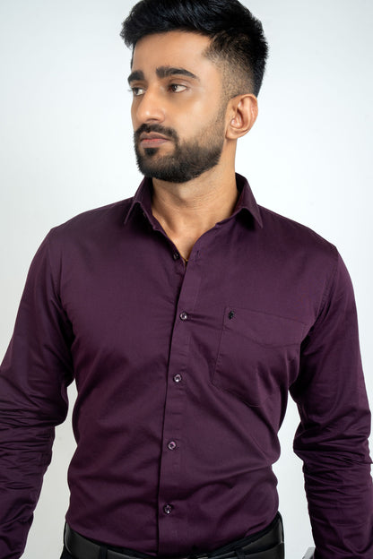 Purple Pennant Workflow Cotton Satin Solid Shirt