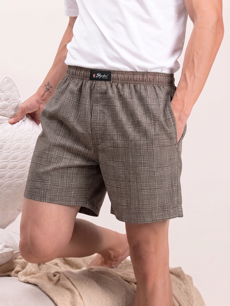 Men's Cotton Boxer Shorts - Brown | Signature World