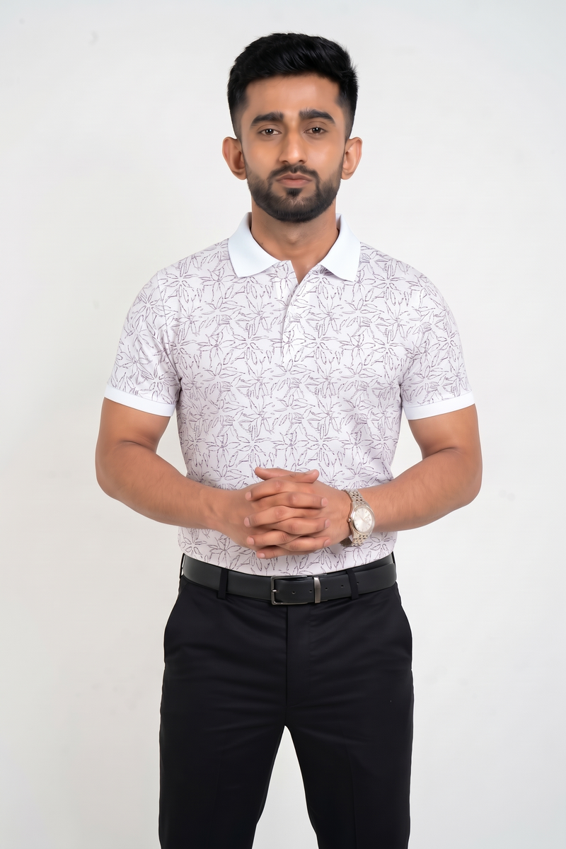 Signature Men's Botanical Leaf Printed 4-Way Stretch T-Shirt