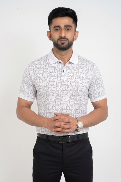 Signature Men's Abstract Geometric Printed 4-Way Stretch T-Shirt