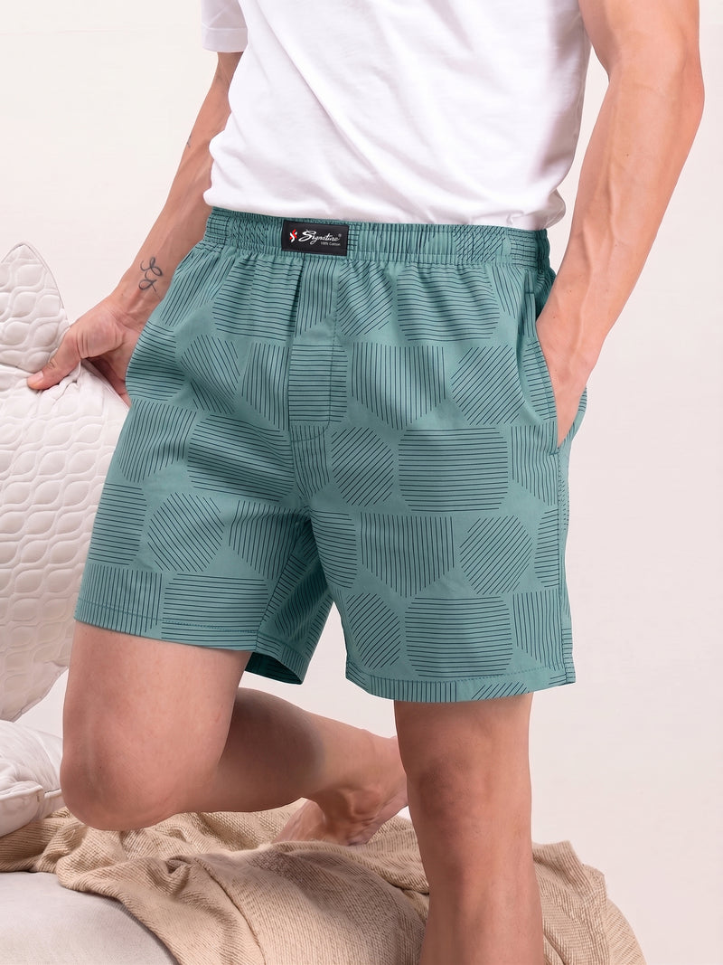 Men’s Cotton Boxer Shorts - Light Green | Signature World