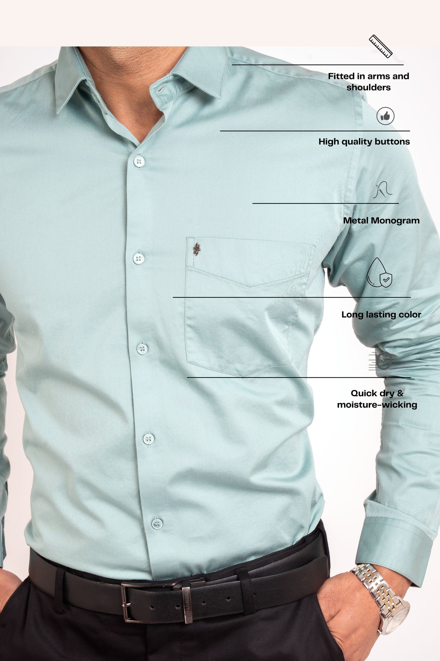 Ocean Wave Workflow Cotton Satin Solid Shirt