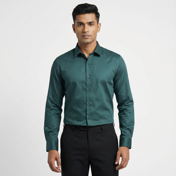 Workflow Cotton Satin Solid Shirt - Deep Sea Green