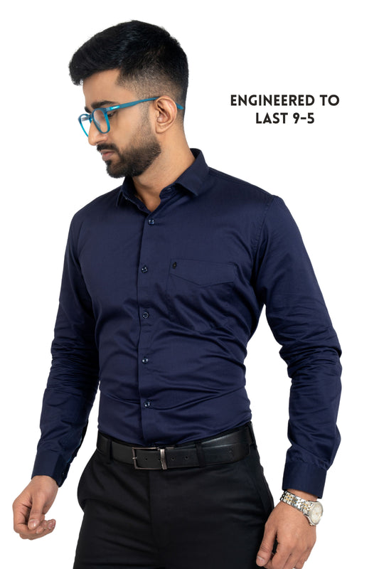 Pageant Blue Workflow Cotton Satin Solid Shirt