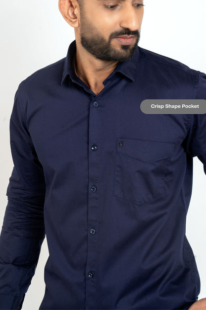 Pageant Blue Workflow Cotton Satin Solid Shirt