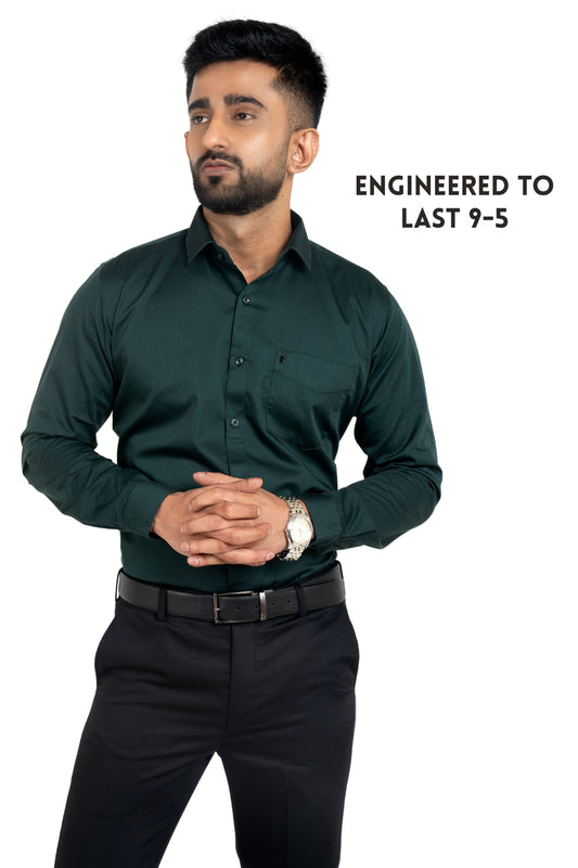 Garnier Dark Green Workflow Cotton Satin Solid Shirt