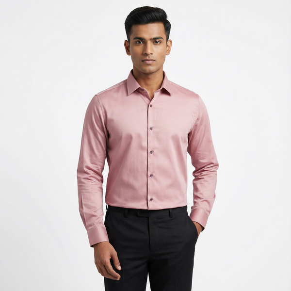 Workflow Cotton Satin Solid Shirt - Dawn Pink