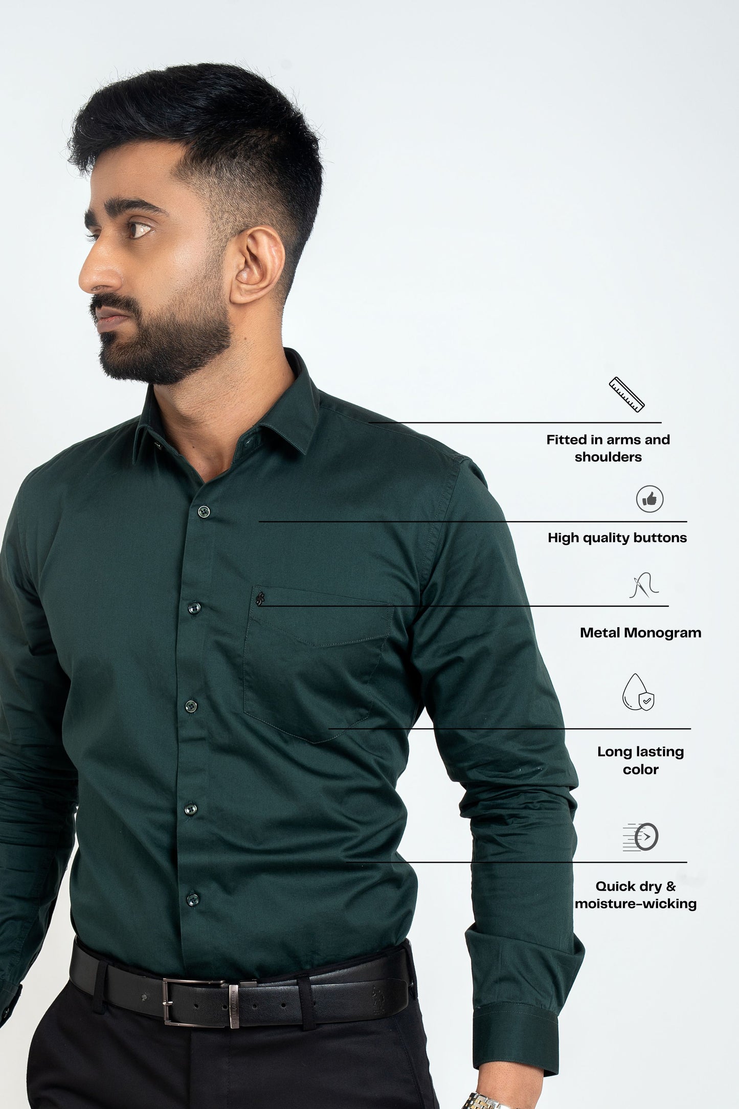 Garnier Dark Green Workflow Cotton Satin Solid Shirt