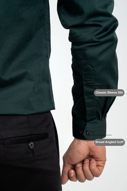 Garnier Dark Green Workflow Cotton Satin Solid Shirt