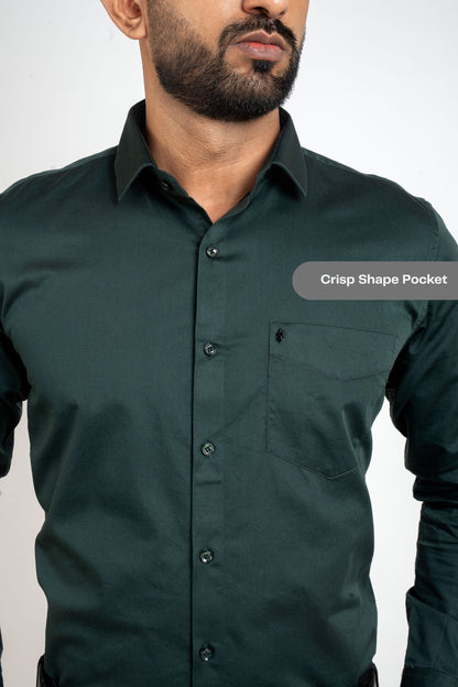 Garnier Dark Green Workflow Cotton Satin Solid Shirt