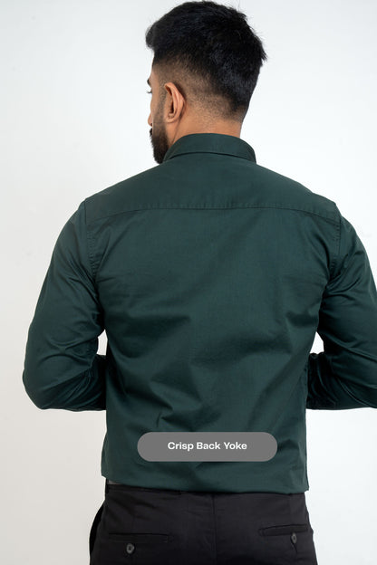 Garnier Dark Green Workflow Cotton Satin Solid Shirt