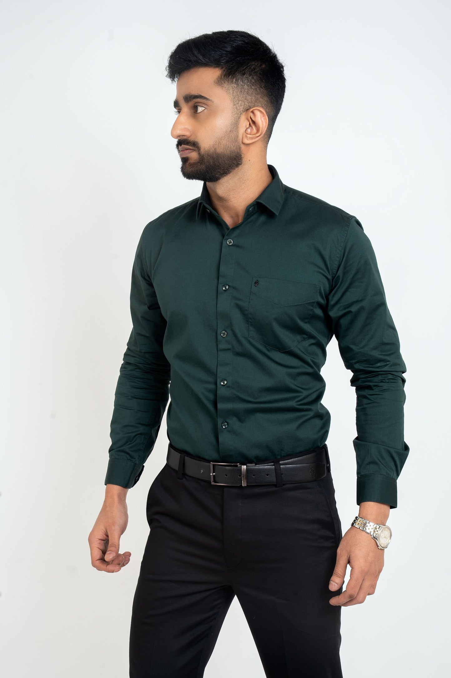 Garnier Dark Green Workflow Cotton Satin Solid Shirt