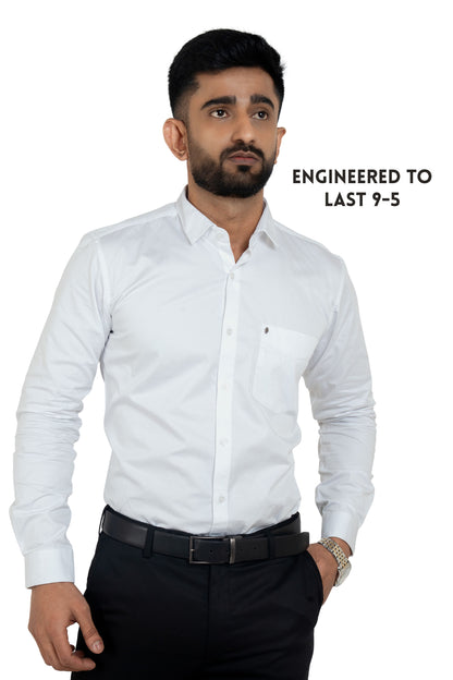 Pure White Workflow Cotton Satin Solid Shirt