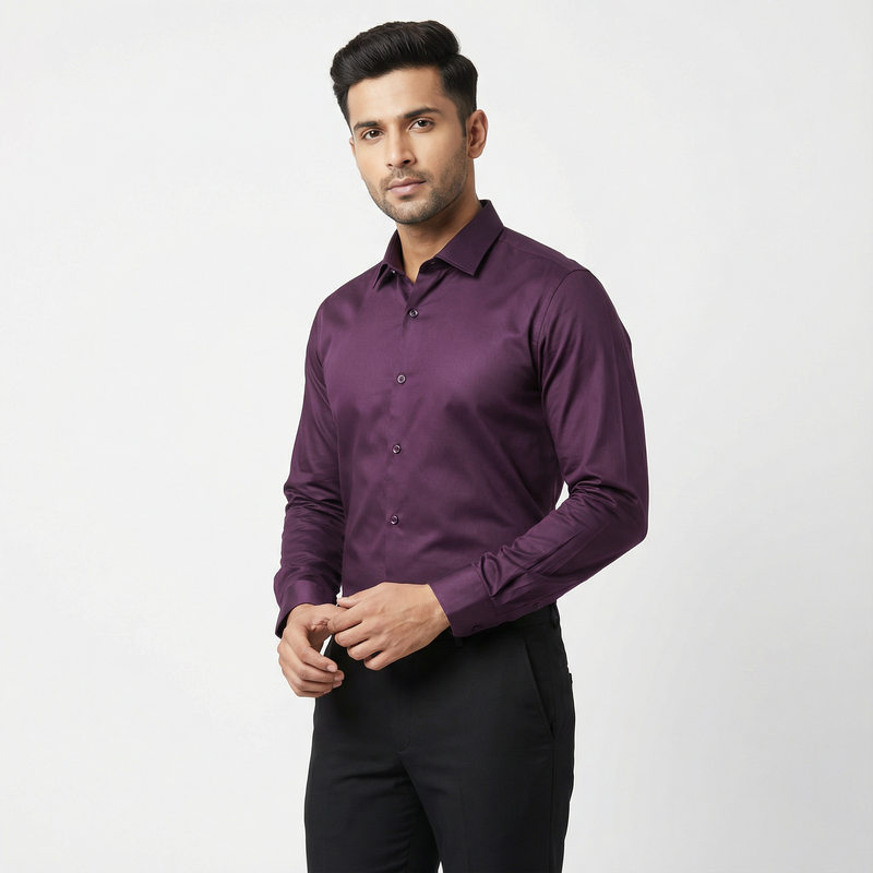 Workflow Cotton Satin Solid Shirt - Prune Purple