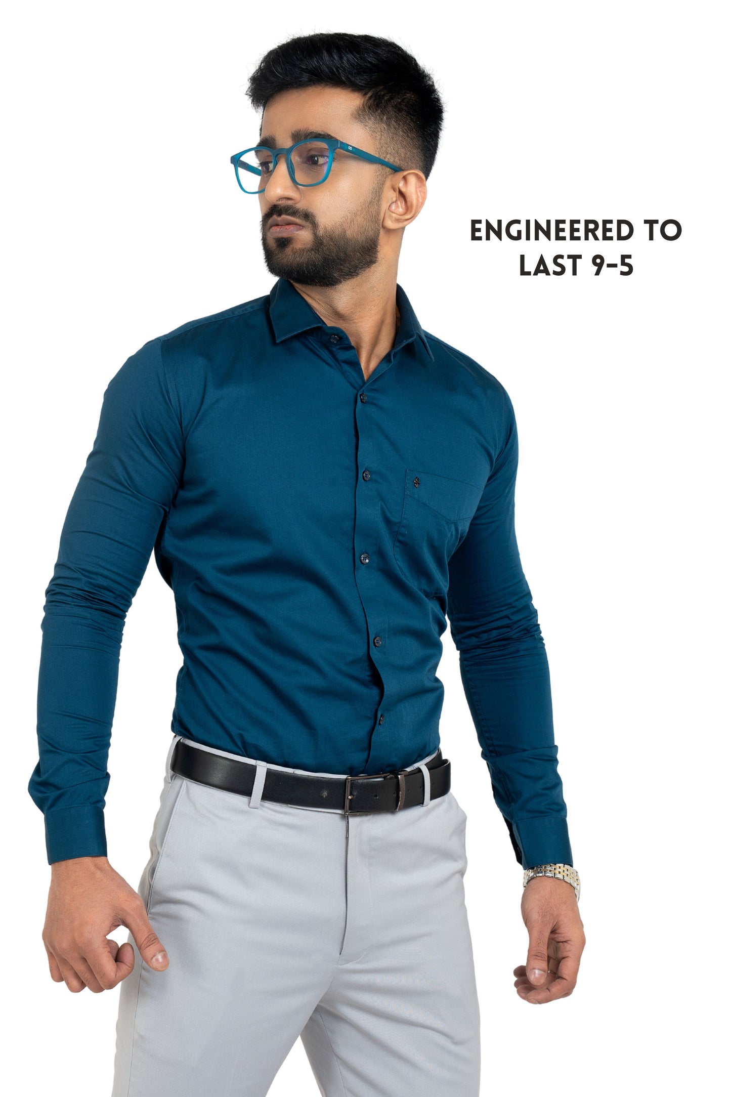 Blue Opal Workflow Cotton Satin Solid Shirt