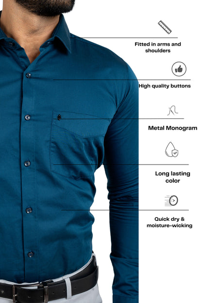 Blue Opal Workflow Cotton Satin Solid Shirt