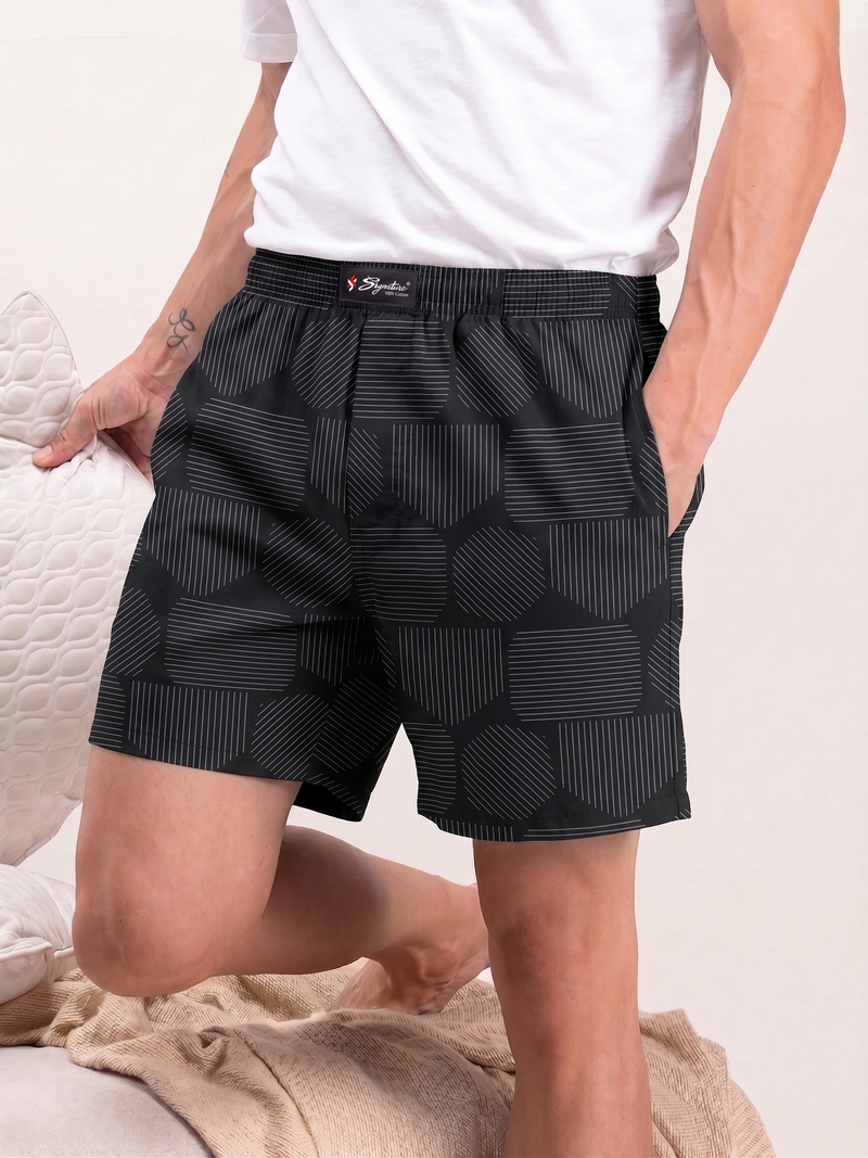 Men’s Cotton Boxer Shorts - Dark Black| Signature World