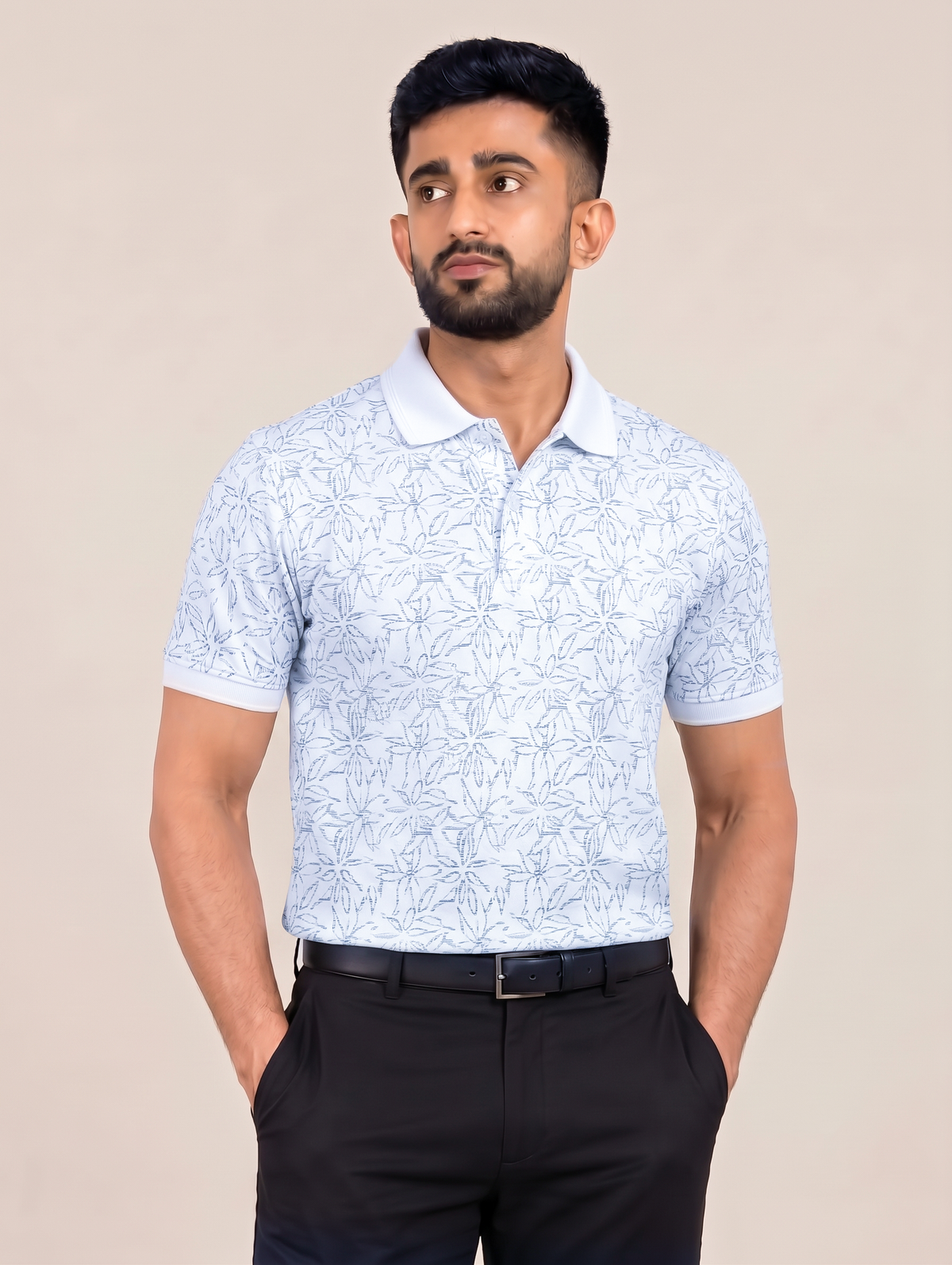 Signature Men's Botanical Leaf Printed 4-Way Stretch T-Shirt