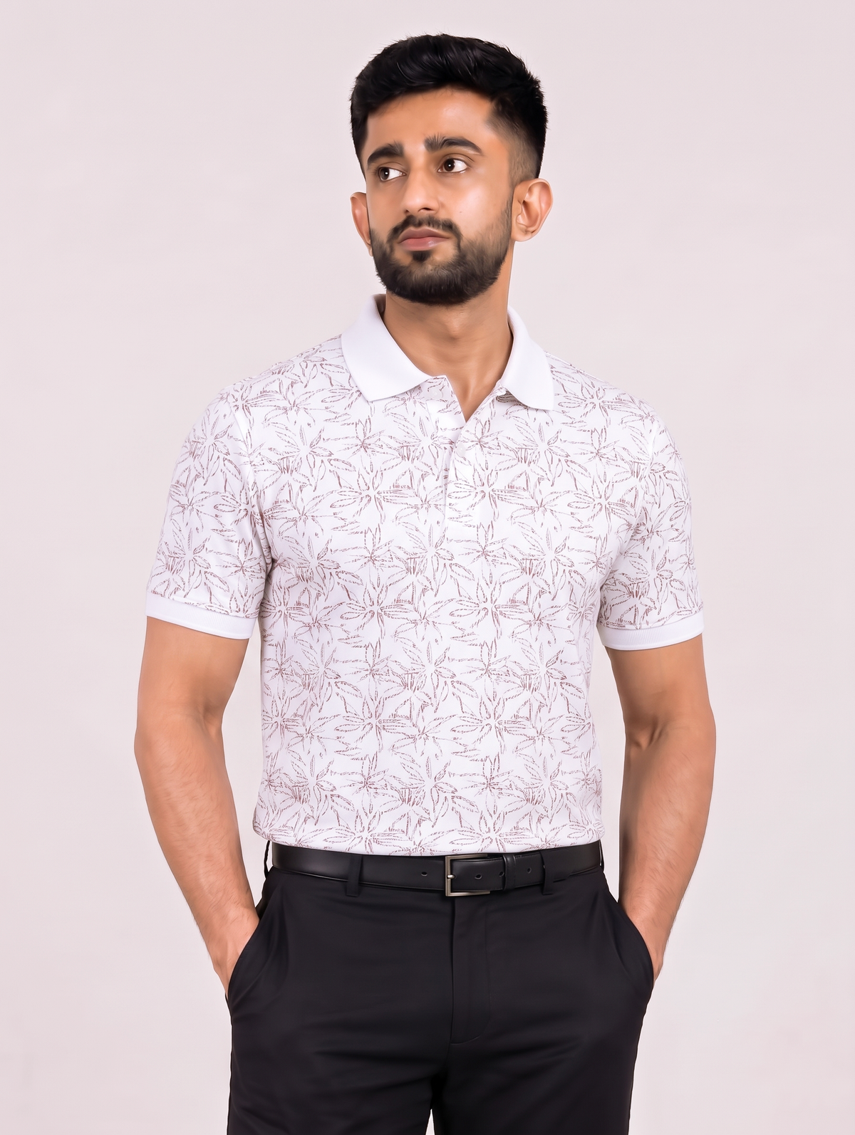Signature Men's Botanical Leaf Printed 4-Way Stretch T-Shirt