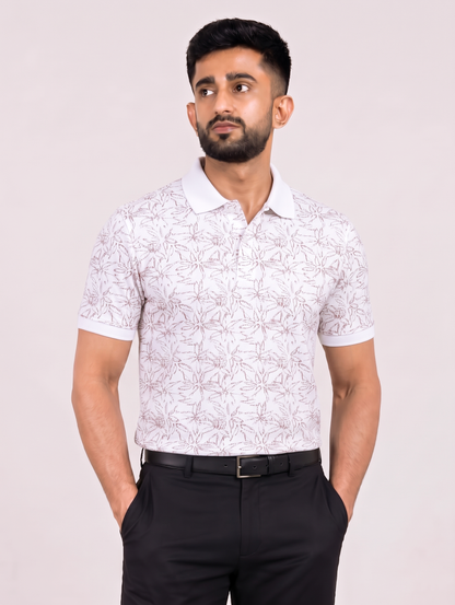Signature Men's Botanical Leaf Printed 4-Way Stretch T-Shirt