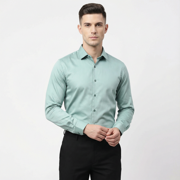 Workflow Cotton Satin Solid Shirt - Ice Green - Ice Green