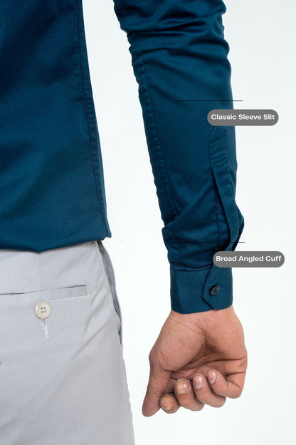 Blue Opal Workflow Cotton Satin Solid Shirt