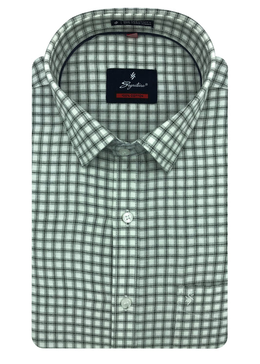 Tailored Business Casual Shirt, White And Green Gingam Checks