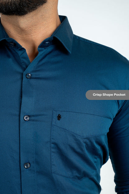 Blue Opal Workflow Cotton Satin Solid Shirt