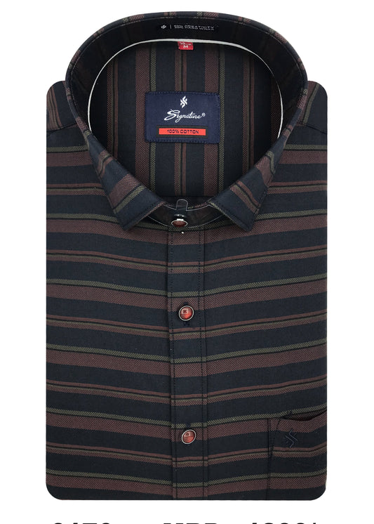 Men Navy Slim Fit Stripes Full Sleeves Casual Shirt