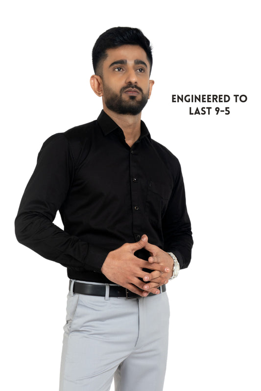 Ultra Black Workflow Cotton Satin Solid Shirt