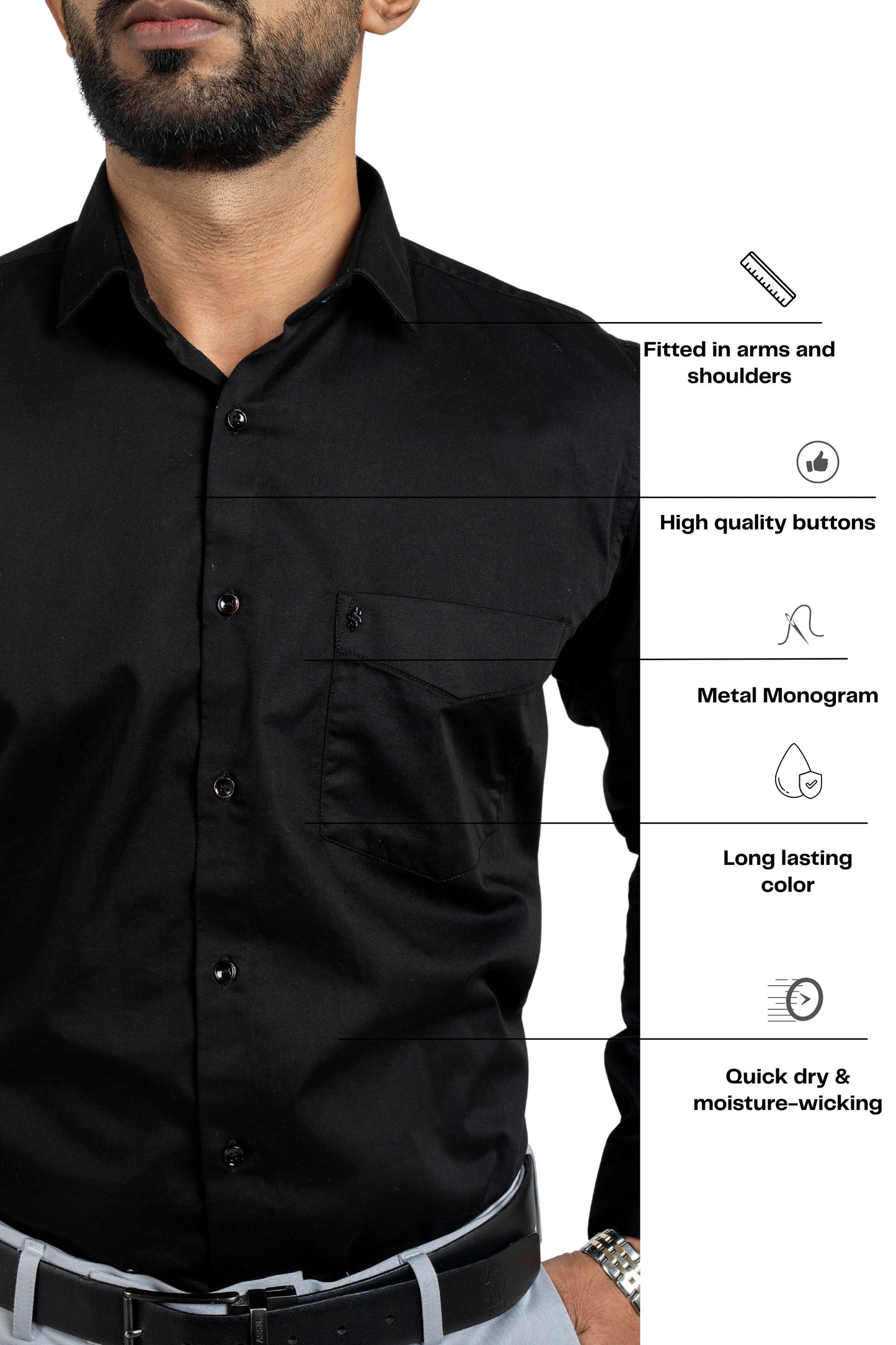 Ultra Black Workflow Cotton Satin Solid Shirt