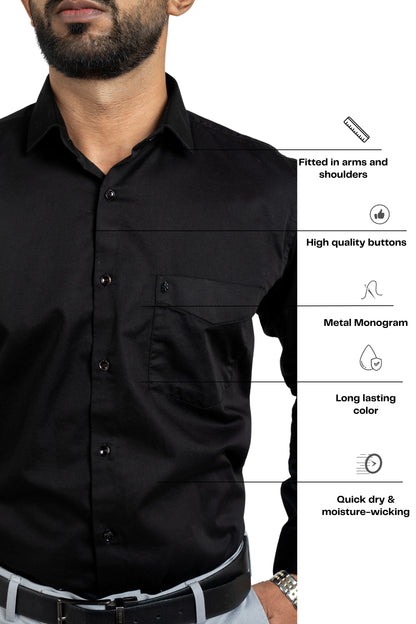 Ultra Black Workflow Cotton Satin Solid Shirt