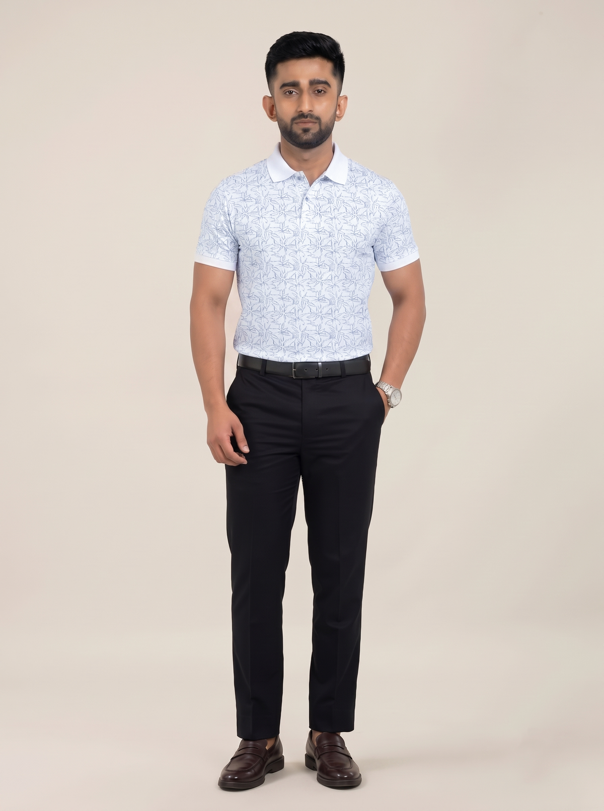Signature Men's Botanical Leaf Printed 4-Way Stretch T-Shirt