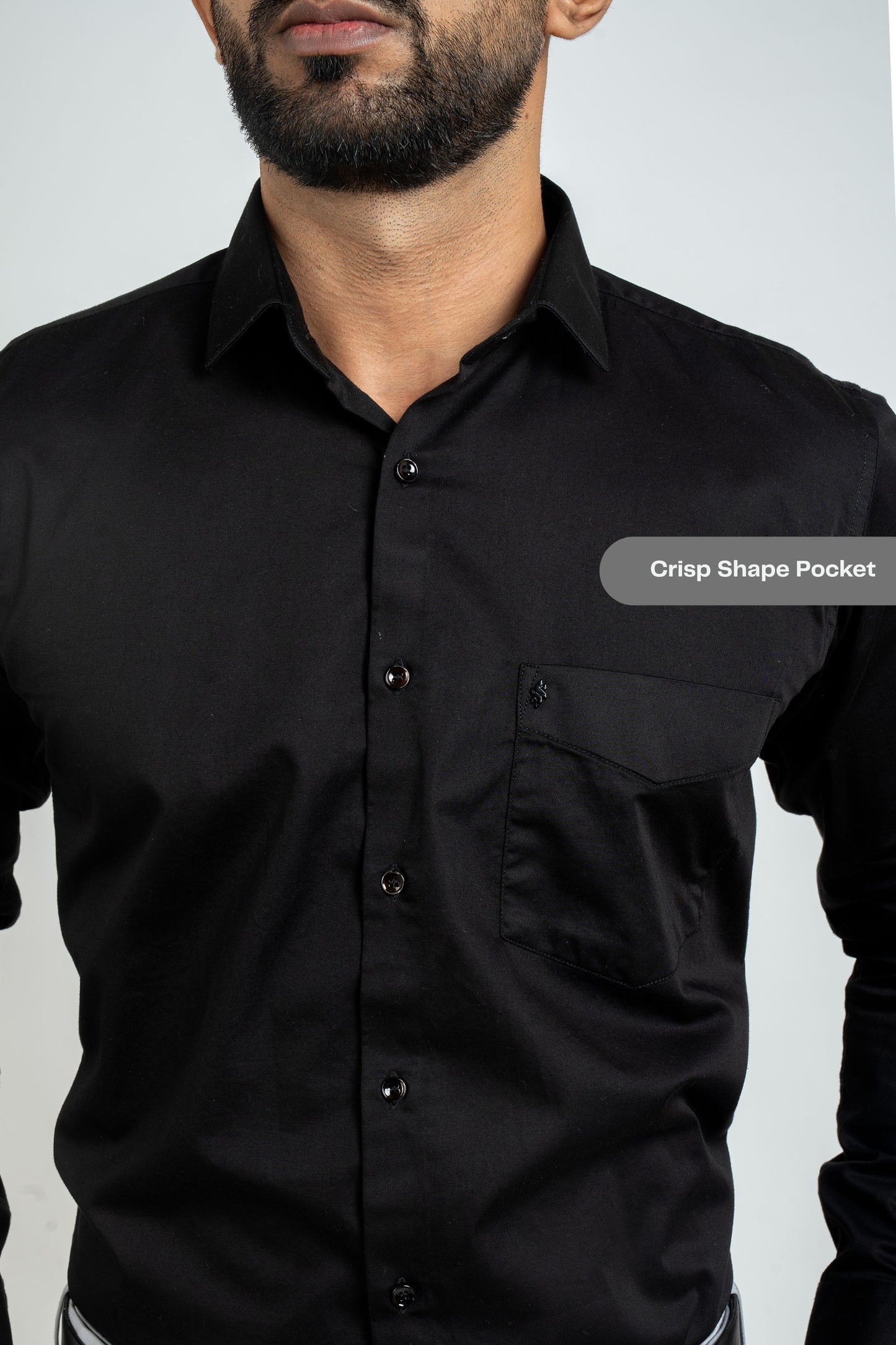 Ultra Black Workflow Cotton Satin Solid Shirt