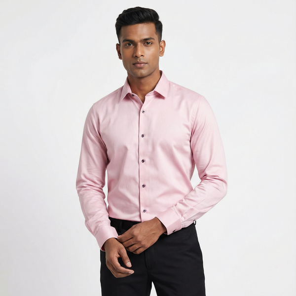 Workflow Cotton Satin Solid Shirt - Light Pink