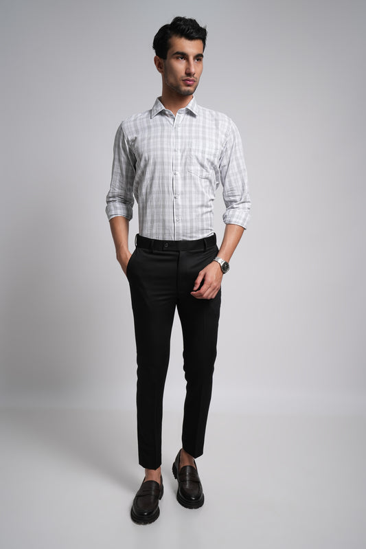 Light Gray Workflow Cotton Checks Shirt - 7757