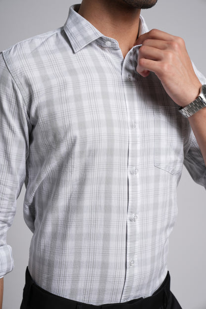 Light Gray Workflow Cotton Checks Shirt - 7757